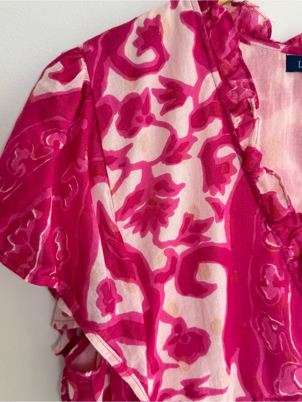 La Plage Magenta Pink‎ Tiered Ruffled Lined Cotton Mini Dress Size Small Resort - Picture 5 of 9